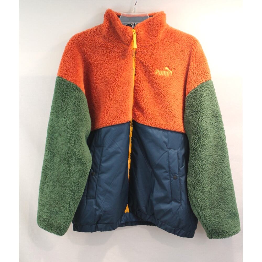 Puma Sherpa Hybrid Jacket Mens size XXL Orange Blue Green Color Bock Full Zip